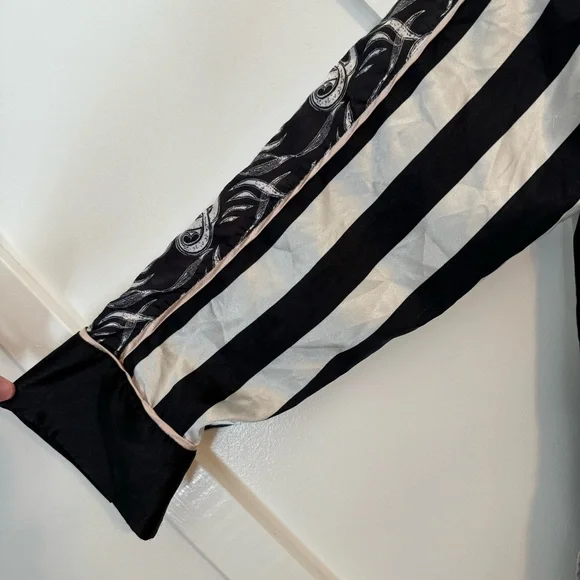 We Are Hah HAHT Striped Printed Button Down Satin Long Sleeve Pajama Shirt Sz XL - Picture 6 of 12